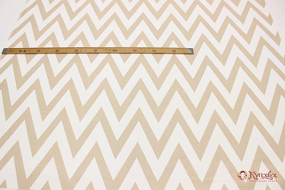 Полулен "Крупные бежевые зигзаги на белом", ш.1.5м, лен-57%, хлопок-43%, 200гр/м.кв