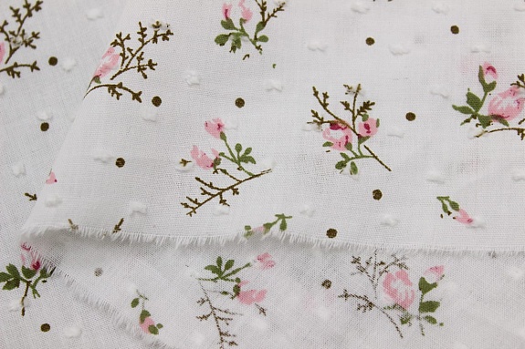 Фактурный хлопок "Шарики - нежные бутончики" цв.белый, ш.1.45м, батист, хлопок-100%, 70гр/м.кв
