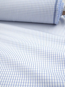 Пестроткань сорочечная "Средняя клетка" цв.белый/голубой, ш.1.45м, хлопок-100%, 110гр/м.кв