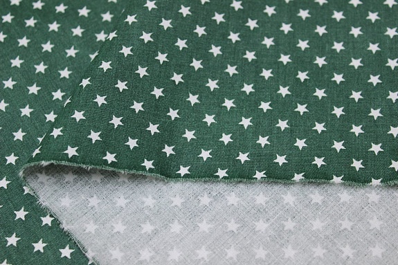 Сатин "Маленькие белые звездочки на хвойно-зеленом", ш.1.62м, хлопок-100%, 110гр/м.кв