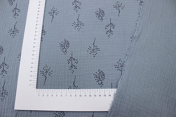 Муслин двухслойный с эф.жатости "Деревца" цв.светло-зеленое море, ш.1.36м, хлопок-100%, 120гр/м.кв