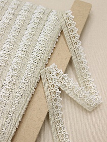 Кружево цв.бежевый/белый, 19мм, хлопок-39%, лен-35%, п/э-26%