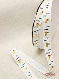 Лента репсовая "Новогодние олени на белом", ш.25мм
