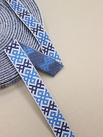 Жак.лента 24мм Чернильно-лазурная вышивка на белом