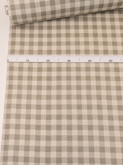 Полулен "Серо-кофейная клетка" (на суровом), ш.1.5м, лен-30%, хлопок-70%, 140гр/м.кв