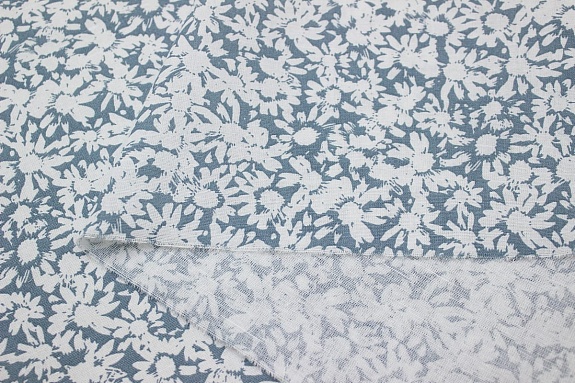 Полулен "Нежные ромашки" цв.белый, ш.1.5м, лен-30%, хлопок-70%, 147гр/м.кв