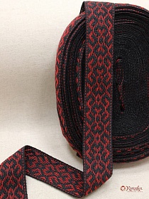 Лента тканая для поясов, 50мм Красный орнамент на черном, рис.9478