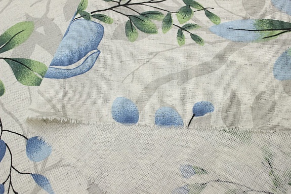 Полулен "Птичка певчая" (на суровом), ш.1.5м, лен-30%, хлопок-70%, 140г/м.кв