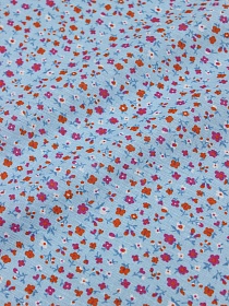 Ситец "Розово-оранжевые мелкие цветочки на голубом", ш.0.8м, хлопок-100%, 86гр/м.кв