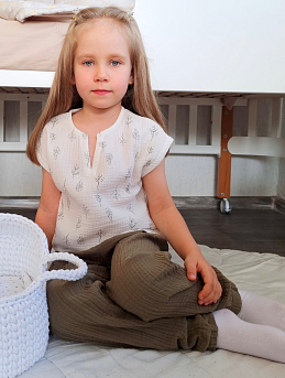 Детская блуза из двухслойного муслина с эф.жатости "Деревца"