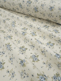 Импорт. хлопок "Голубые букетики роз" цв.голубой/бежево-оливковый, ш.1.45м, хлопок-100%