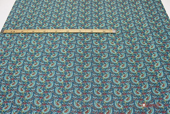 Бязь "Бирюзовые огурчики на темно-морской волне", ш.1.5м, хлопок-100%, 120гр/м.кв