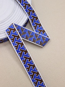 Жак.лента 18мм Славянский васильково-черный оберег на белом