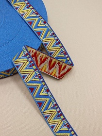 Жак.лента 33мм Лимонно-красные уголки на лазурном