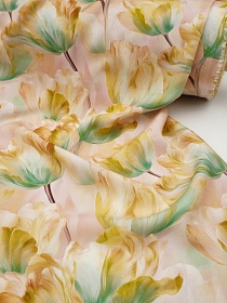 Штапель Премиум "Сияние весны" цв.горчица, ш.1.45м, вискоза-100%, 120гр/м.кв