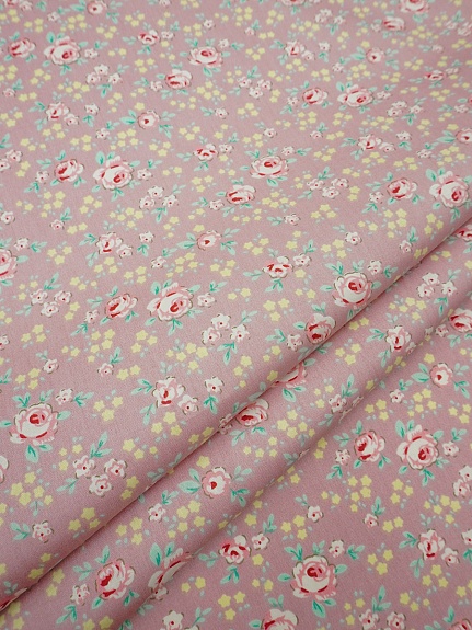 Сатин "Нежная розочка" цв.розово-сиреневый флер, ш.1.6м, хлопок-100%, 110гр/м.кв