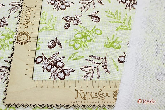 Рогожка "Коричневые/салатовые оливки", ш.1.50м, хлопок-100%, 165гр/м.кв