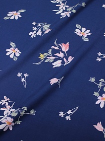 Штапель Премиум "Цветочная пьеса на темно-синем", ВИД2, СОРТ2, ш.1.43м, вискоза-100%, 120гр/м.кв