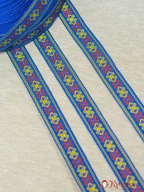 Жак.лента 22мм Красно-желтый орнамент на синем