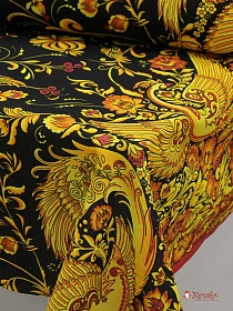 Мерный лоскут (ткань в отрезах) Рогожка "Жар - птица на черном", ш.1.5м, хлопок-100%, 165гр/м.кв