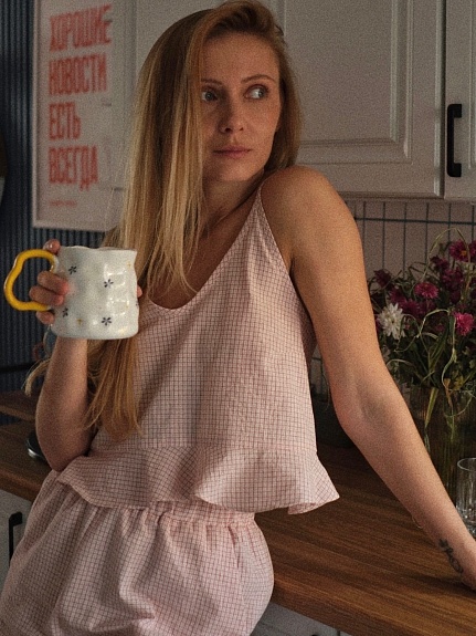 Пижама из вареного хлопка в розовом цвете