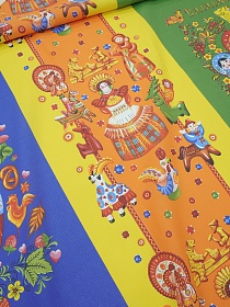 Вафельное полотно "Расписная кукла", ш.1.5м, хлопок-100%, 155гр/м.кв, раппорт 63см