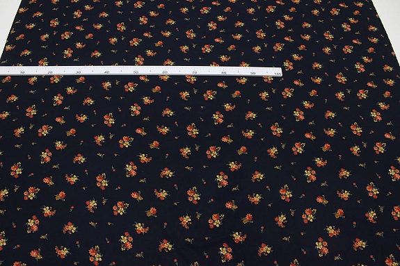 Штапель Премиум "Цветочные букетики" цв.чернильный, ш.1.45м, вискоза-100%, 120гр/м.кв
