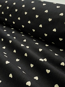 Микровельвет "Молочные сердечки" цв.черный, СОРТ2, ш.1.45м, хлопок-100%, 140гр/м.кв