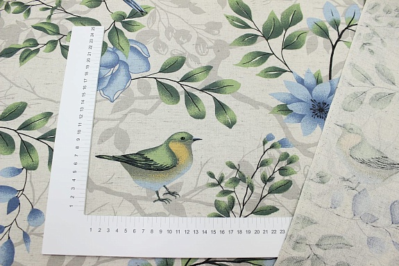 Полулен "Птичка певчая" (на суровом), ш.1.5м, лен-30%, хлопок-70%, 140г/м.кв