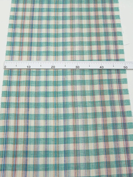 Холст полотенечный "Клетка меланж" цв.изумруд/суровый, ш.0.5м, лен-40%, хлопок-60%, 200гр/м.кв