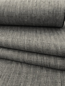 Лен костюмный с умягчением "Елочка" цв.черный/белый, ш.1.45м, лен-100%, 200гр/м.кв