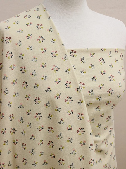 Мерный лоскут(ткань в отрезах ) - Теплый хлопок "Милые букетики" цв.палевый, ш.1.5м, хлопок-100%