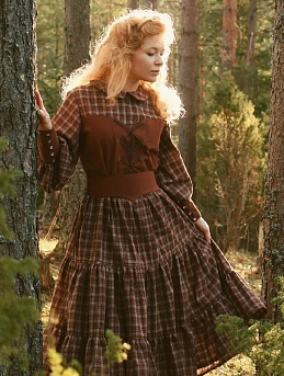 Платье из вареного хлопка "Клетка" цв.коричнево-красный/серый