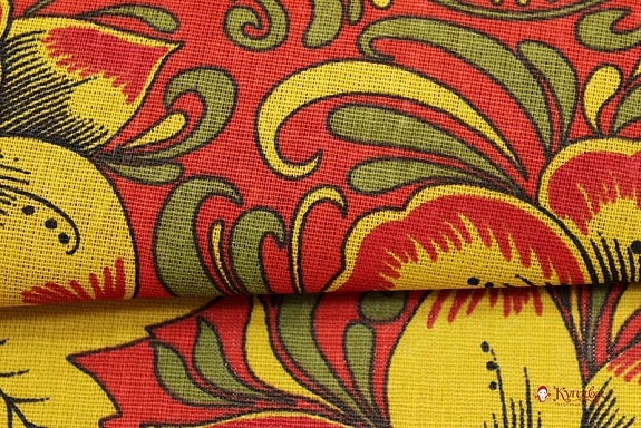 Мерный лоскут (ткань в отрезах) - Бязь "Хохлома на красном", ш.1.5м, хлопок-100%, 120гр/м.кв