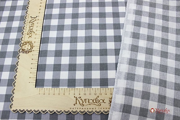 Поплин "Клетка" цв.серый, ш.2.2м, хлопок-100%, 110гр/м.кв