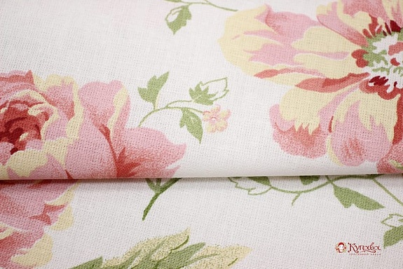 Бязь "Пионы на белом", ГОСТ, ш.1.5м, хлопок-100%, 142гр/м.кв