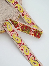 Жак.лента 24мм Желтые огурцы на бежевом