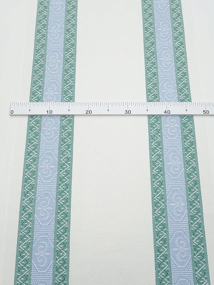 Холст полотенечный жаккард "Ромбы на белом с каймой" цв.голубой/изумрудный, ш.0.5м, лен-30%, хл-70%