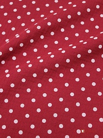 Муслин двухслойный с эф.жатости "Горох на бордово-красном", ш.1.4м, хлопок-100%, 120гр/м.кв