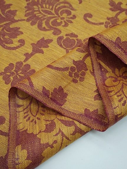 Льняной жаккард "Антония" цв.бордовый/золотисто-желтый, ш.1.7м, лен-100%, 205гр/м.кв