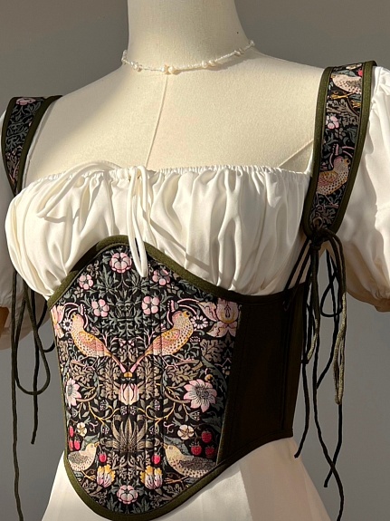 Корсет из хлопка "Райские птички" цв.чернильный