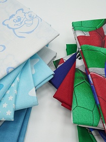 Комплект лоскута 1кг Хлопок микс (детские рисунки и однотонный)