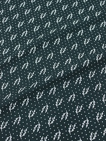 Теплый хлопок "Набойка-веточки с горошком" цв.темная хвоя, ш.1.5м, хлопок-100%, 160гр/м.кв