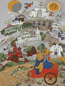 Мерный лоскут (ткань в отрезах) Рогожка "По Золотому кольцу", ш.1.5м, хлопок-100%, 165гр/м.кв, раппорт 63см