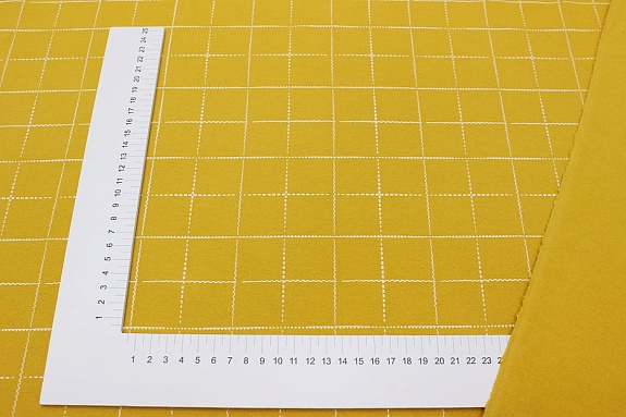 Теплый хлопок "Клетка-пунктир на желто-горчичном", ш.1.5м, хлопок-100%, 150гр/м.кв