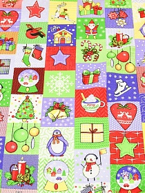 Вафельное полотно "Новогодняя мозаика (цв.сиреневый/салатовый)", ш.1.5м, хлопок-100%, 150гр/м.кв