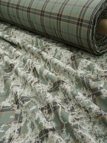 Фуле с вареным эффектом "Клетка" цв.св.винтажная хвоя, ш.1.45м, хлопок-100%, 180гр/м.кв