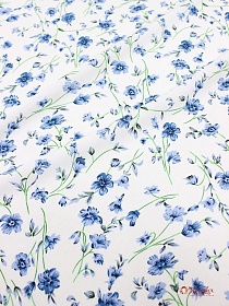 Штапель "Полонез" (голубые цветы на белом), ш.1.45м, вискоза-100%, 80гр/м.кв