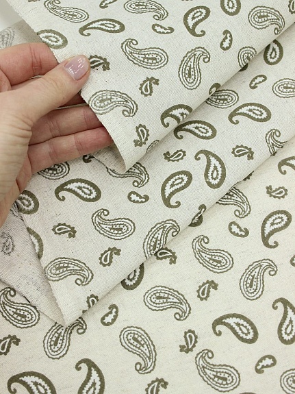 Полулен "Огуречный узор" (на суровом), ш.1.5м, лен-30%, хлопок-70%, 145гр/м.кв