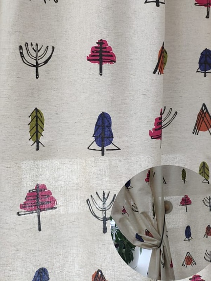 Полулен "Этно-лес на суровом", ш.1.5м, лен-30%, хлопок-70%, 147гр/м.кв